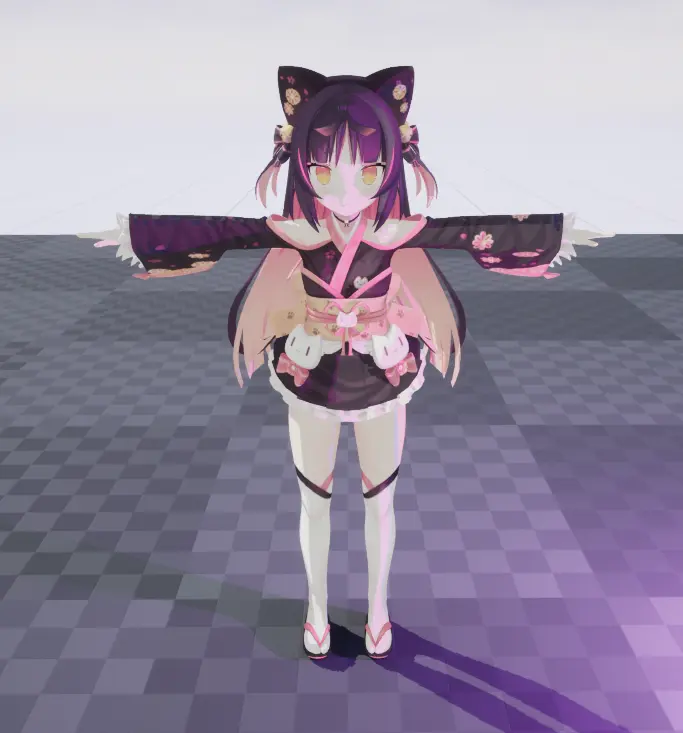 Anime girl with a cell shader applied in Unreal Engine 5