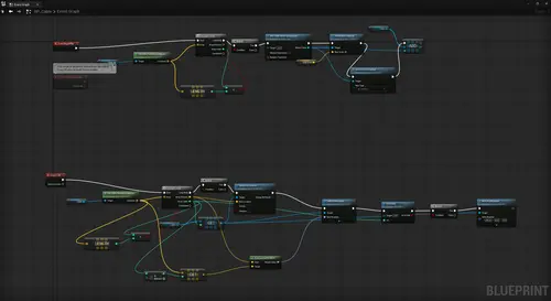 An image of the Blueprint visual scripting language in Unreal Engine 5 showing how the chains are being simulated.